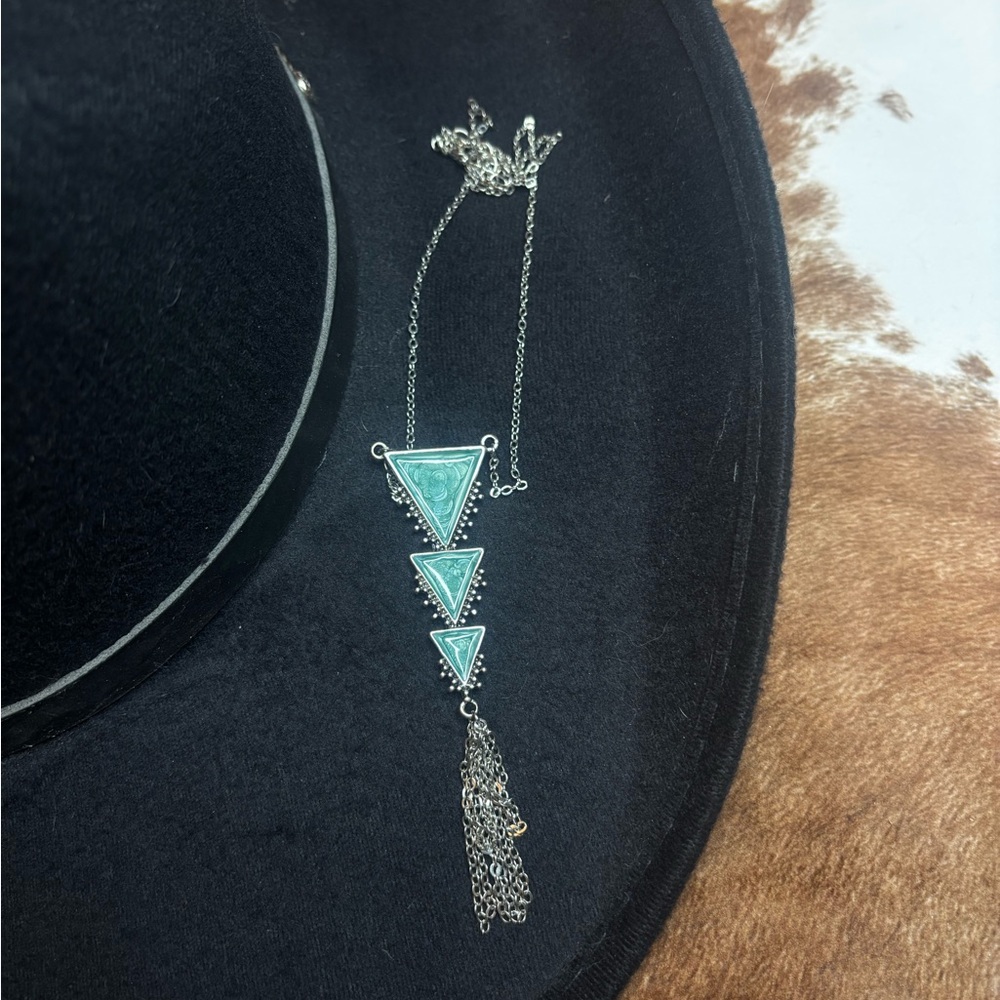 Silver and Turquoise Triangle Pendant Necklace